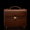 Von Baer No.3 men’s compact full-grain leather laptop briefcase in brown, front view for professional work.