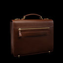 Von Baer No.3 men’s compact travel full-grain leather laptop briefcase in brown, rear view for business travel and professional work.