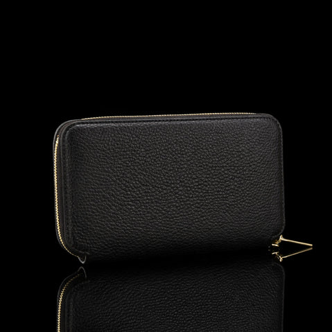 Luxury men’s leather wallet with RFID protection, large design shown from the back view