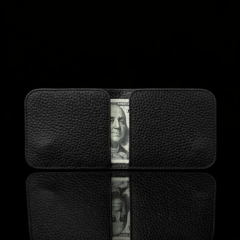 Von Baer origin luxury RFID men’s leather wallet detachable card holder back view with cash, showing practical storage functionality.