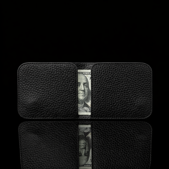 Von Baer origin luxury RFID men’s leather wallet detachable card holder back view with cash, showing practical storage functionality.