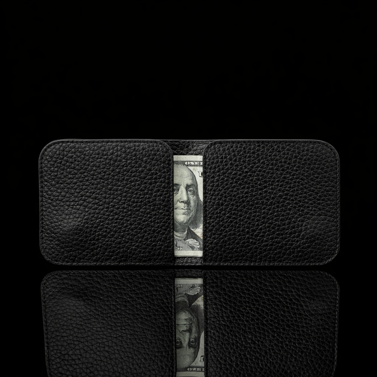 Von Baer origin luxury RFID men’s leather wallet detachable card holder back view with cash, showing practical storage functionality.