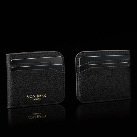 Von Baer origin luxury RFID men’s leather wallet with detachable card holder filled with cards, showing storage capacity and functionality.