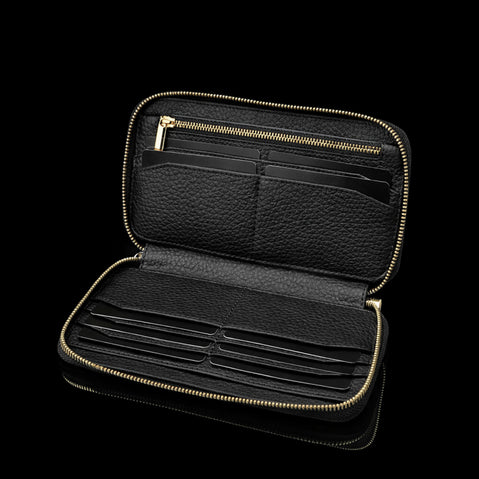 Von Baer origin luxury RFID men’s leather wallet interior view with multiple card slots and zipped coin pocket for organized storage.