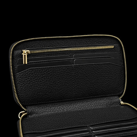 Von Baer origin luxury RFID men’s leather wallet, upper view filled with cards showing storage capacity.