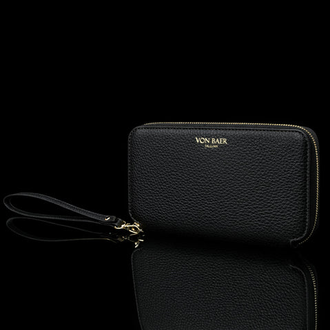 Von Baer origin luxury RFID men’s leather wallet in with wrist strap, premium design for everyday professional use.