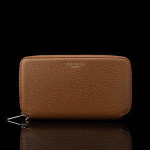 Von Baer origin luxury RFID men’s leather wallet in tan, front view showing premium design.