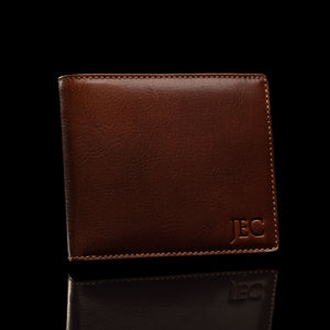 Von Baer personalizable brown leather money clip wallet with embossed initials JEC