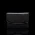 Von Baer Reverie small black pebbled leather wallet for women with an envelope-style flap, shown centered in a front view against a solid black background with a subtle reflection.