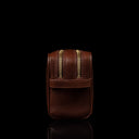Von Baer superior luxury full-grain leather women's toiletry bag in brown, side view.