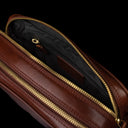 Von Baer superior luxury full-grain leather women's toiletry bag in brown, featuring a zipped pocket.