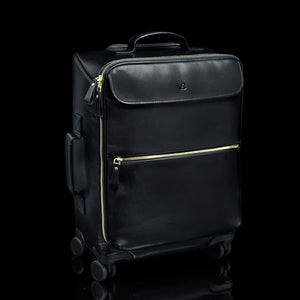 Von Baer Voyager luxury black leather carry-on trolley bag for travel