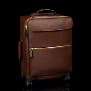 Von Baer Voyager luxury brown leather carry-on trolley bag for travel