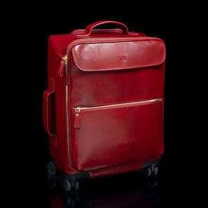 Von Baer Voyager red leather luxury carry-on trolley bag.