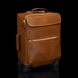 Von Baer Voyager luxury tan leather carry-on trolley bag for travel
