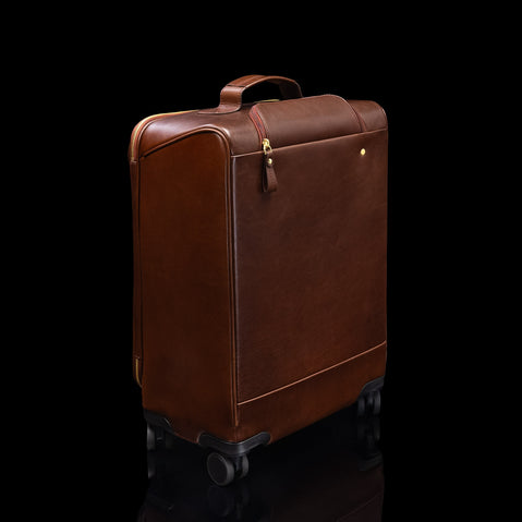 Back 3D view of the brown Von Baer Voyager women's luxury leather carry on trolley bag