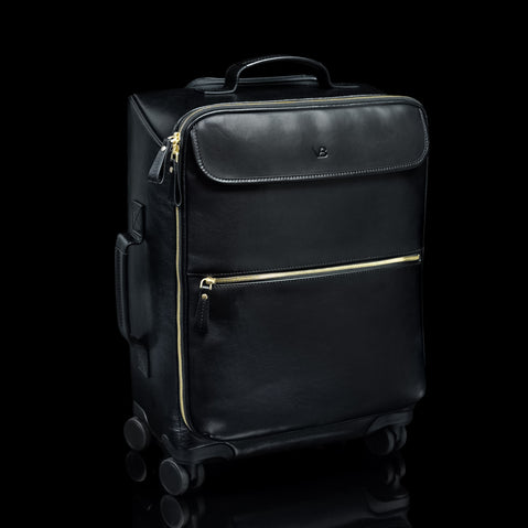 Black Von Baer Voyager women's luxury leather carry on trolley bag for travel