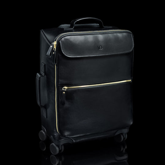 Black Von Baer Voyager women's luxury leather carry on trolley bag for travel