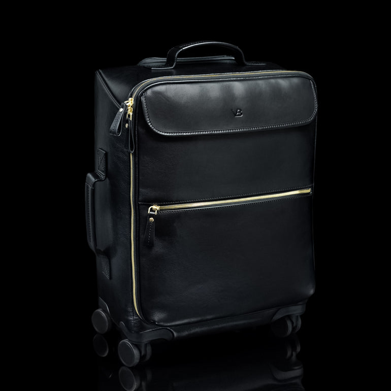 Black Von Baer Voyager women's luxury leather carry on trolley bag for travel