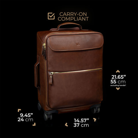 Von Baer Voyager luxury leather carry on bag for travel, brown, dimensions