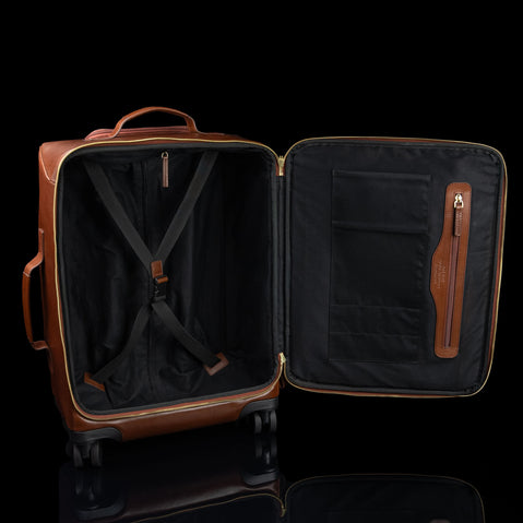 Von Baer Voyager luxury leather carry on bag for travel, brown, inner space