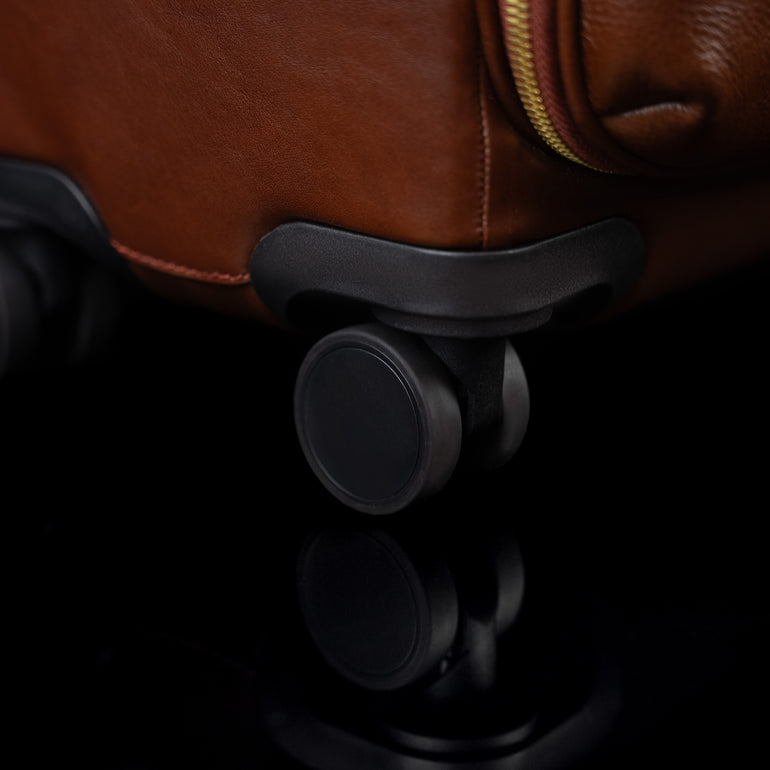Brown Von Baer Voyager women's luxury leather carry on bag with smooth 360-degree 4-drive wheels