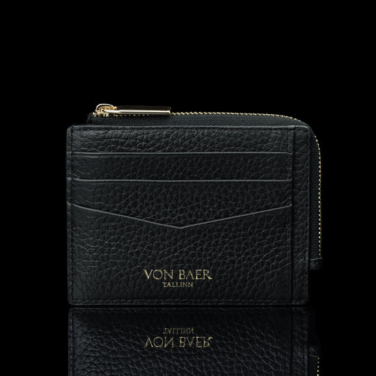 Von Baer W5 RFID slim luxury leather zip card case front view