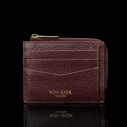 Von Baer W5 RFID slim luxury leather zip card case front view