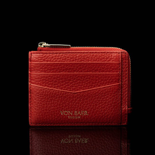 Von Baer W5 RFID slim luxury leather zip card case front view