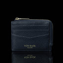 Von Baer W5 RFID slim luxury leather zip card case front view in navy blue color