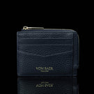 Von Baer W5 RFID slim luxury leather zip card case front view in navy blue color