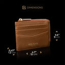 Von Baer W5 RFID slim luxury leather zip card case half turned front view with dimensions