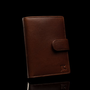 Von Baer Washington personalized brown leather wallet with embossed initials JK
