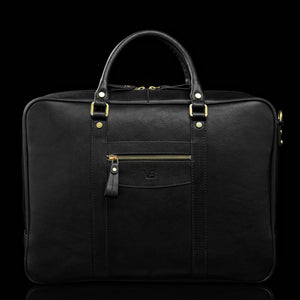 CITY LARGE Leather Laptop Bag black front view