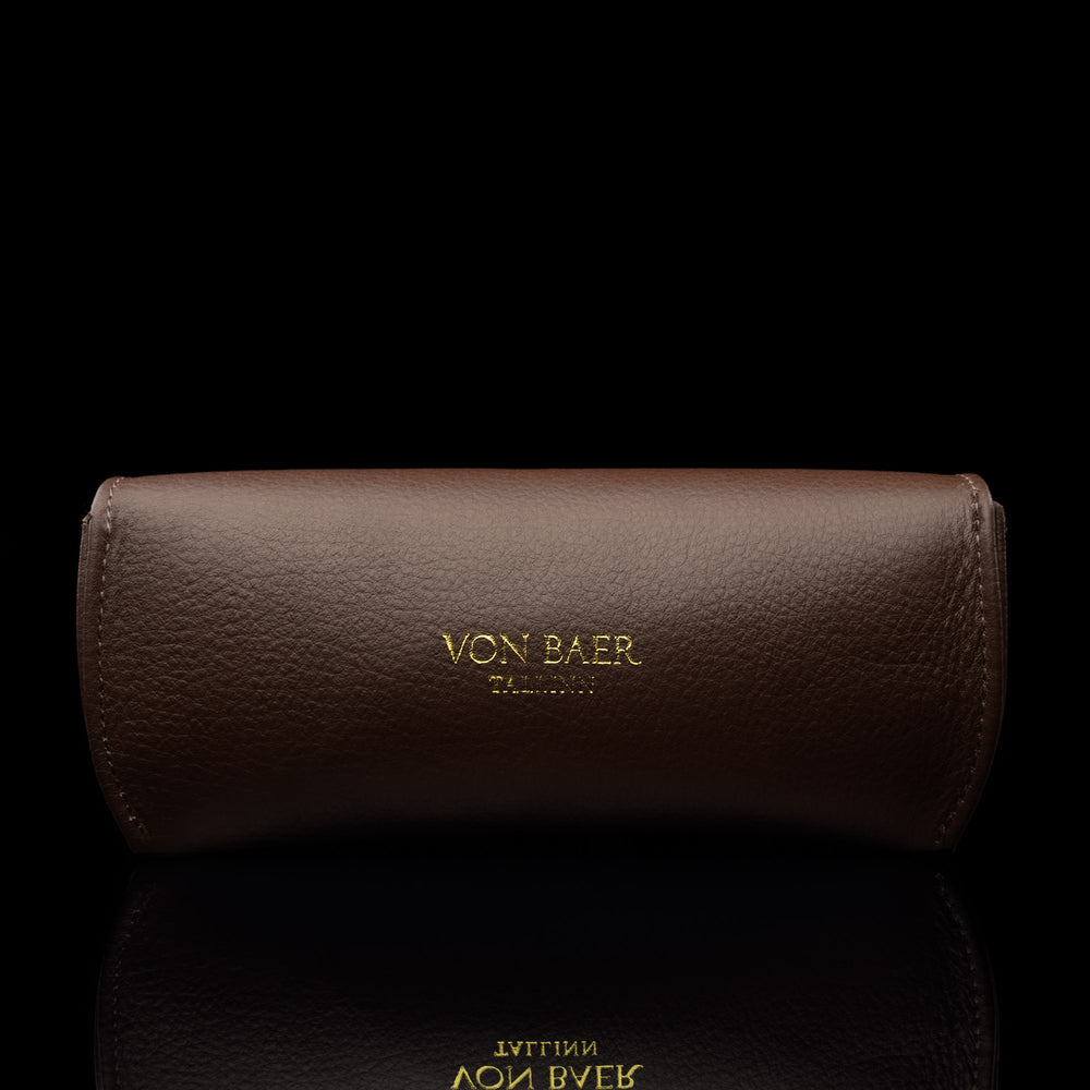 Deluxe Leather Glasses Case - brown back