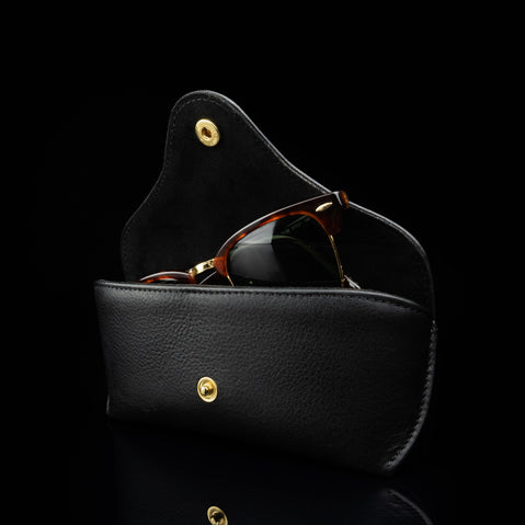 Deluxe Leather Glasses Case black interior with glasses