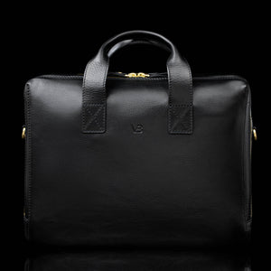 essential modern briefcase full grain leather black fron view