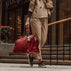 Weekender Womens Leather Weekend Bag deep red with model