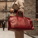 Weekender Womens Leather Weekend Bag deep red with mode