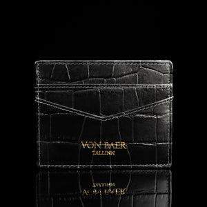 cards and cash leather card holder black croco print front