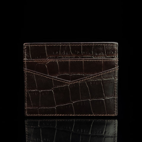 cards and cash leather card holder solid brown croco print front and back
