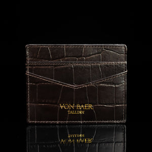 cards and cash leather card holder solid brown croco print front