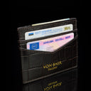 cards and cash leather card holder solid brown croco print with cards and cash