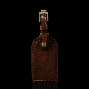 classic leather luggage tag solid brown front view
