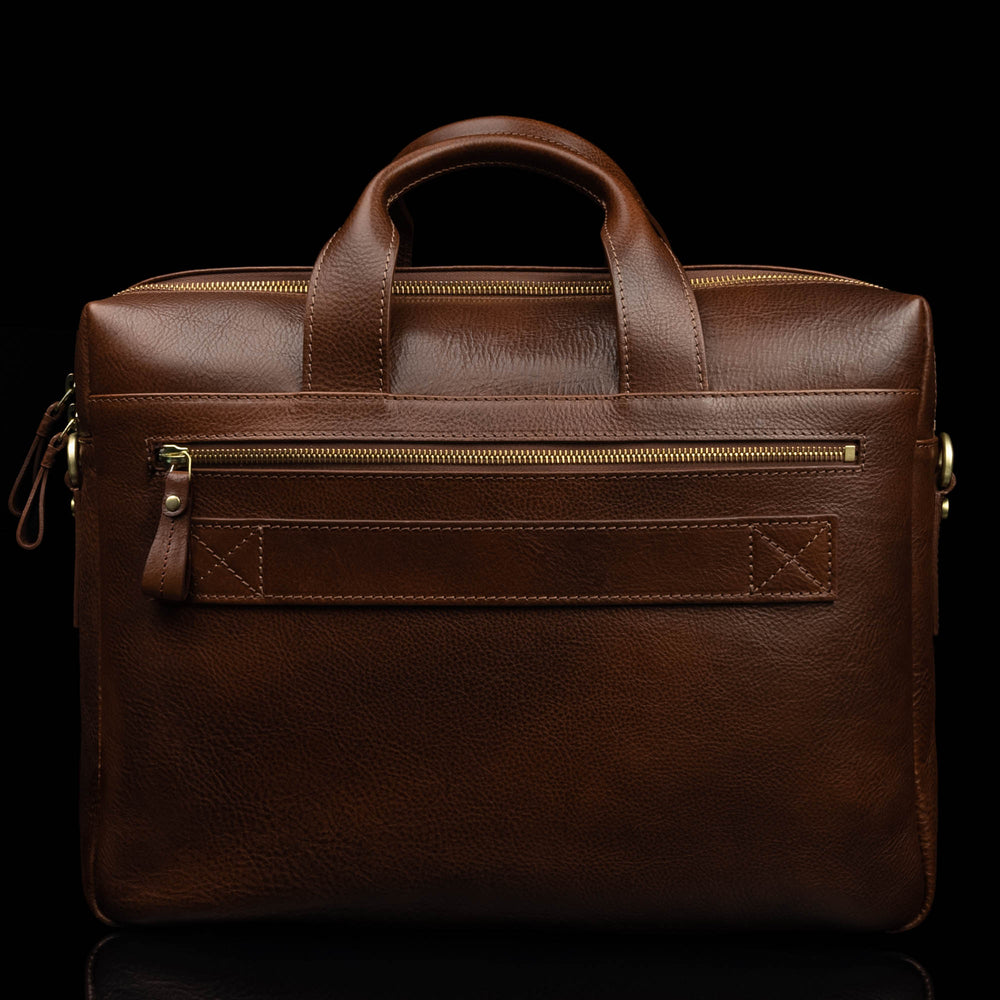 von baer Essential modern briefcase full grain leather brown back view