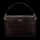 von baer model 1 ladies small leather handbag brown croc print detachable handle front view