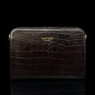 von baer model 1 womens small leather handbag brown croc print front view