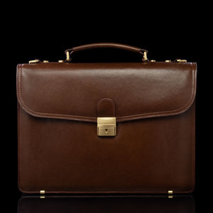 front view of brown colored briefcase