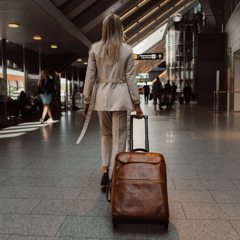 voyager leather travel briefcase on wheels airport