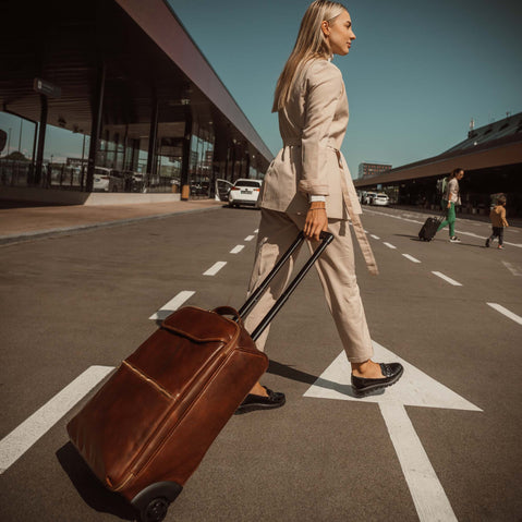 voyager leather travel briefcase on wheels airport